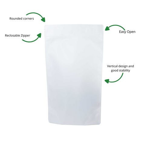 Sac Doypack ReciWhite recyclable de taille moyenne avec fermeture éclair