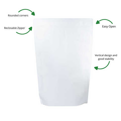 Grand sac Doypack recyclable ReciWhite avec fermeture éclair