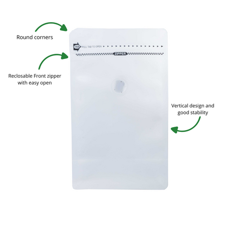 Petit sac recyclable à fond plat ReciWhite avec fermeture éclair et valve
